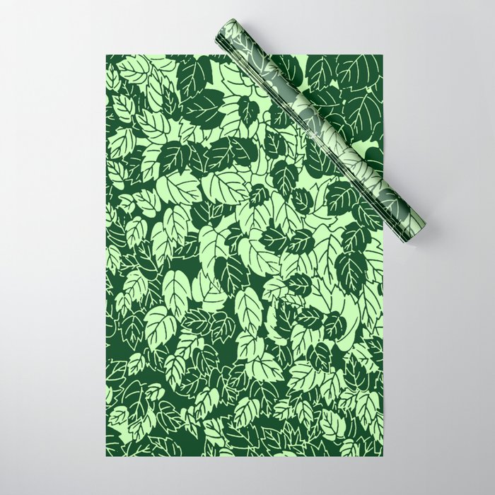 Japanese Leaf Print, Emerald and Lime Green Wrapping Paper by mm gladden